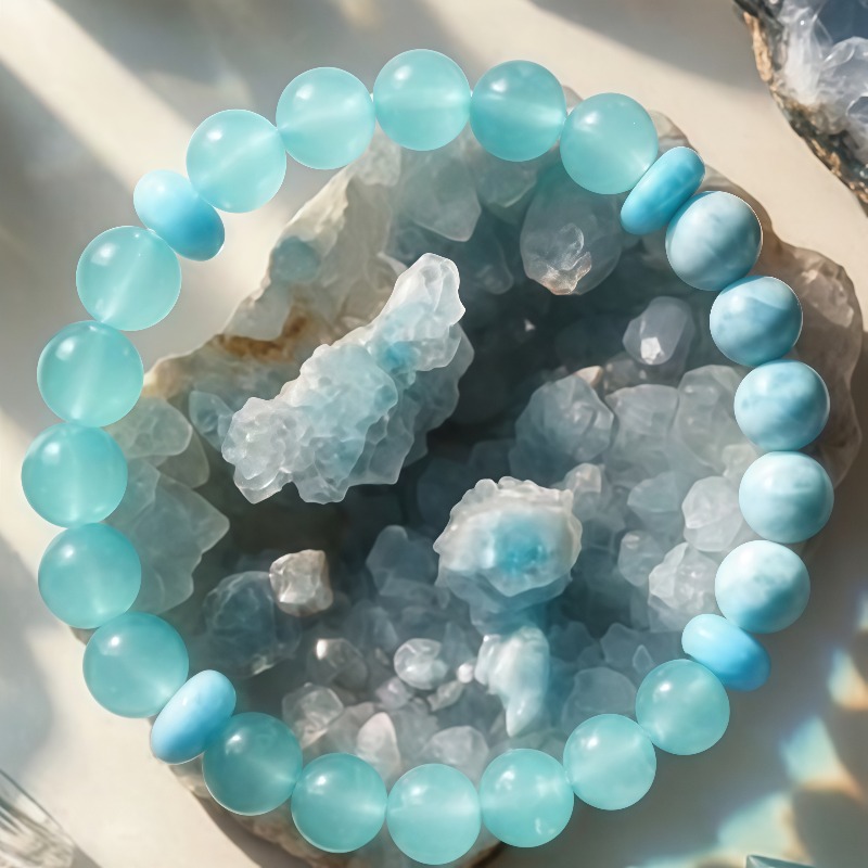 Mint-blue Aquamarine Textured Unisex Bracelet